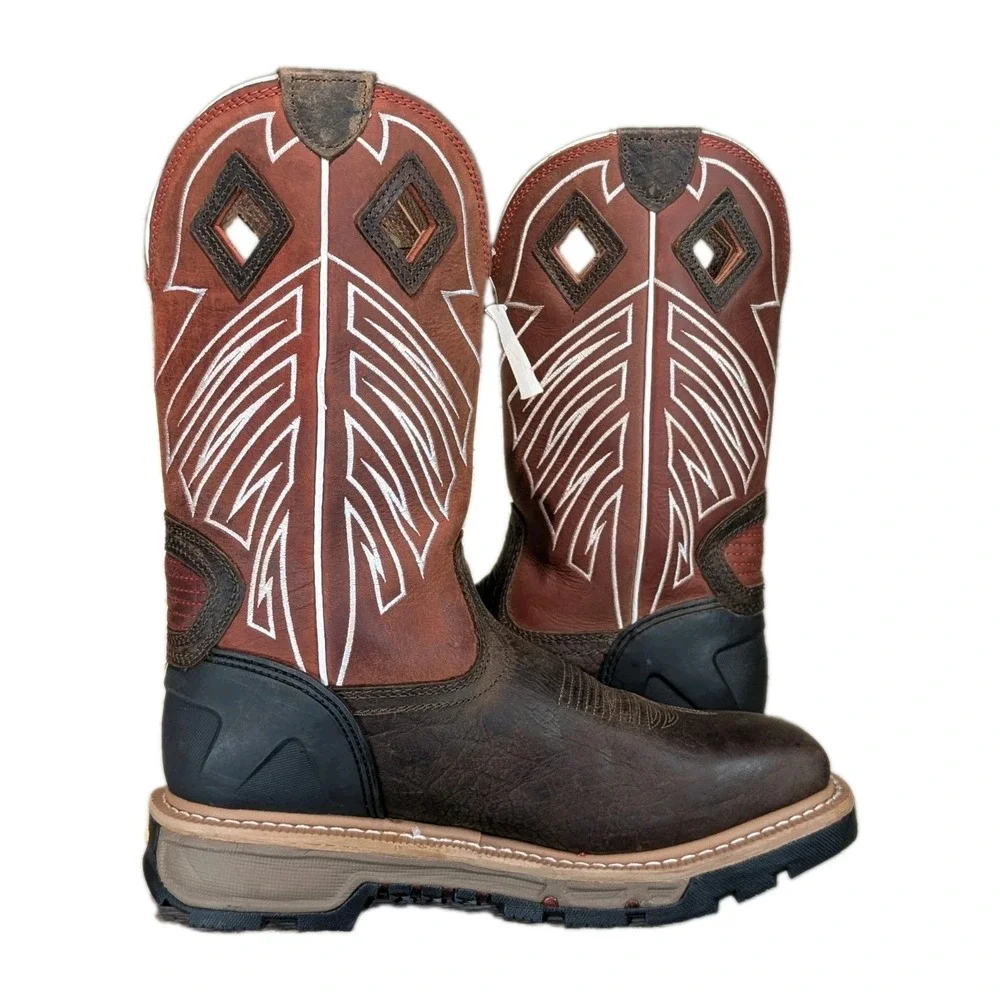 Justin Mens Steel Toe Vibram Waterproof Work Boots Brown WK2115 Size 9.5D